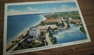 Vintage Color Postcard - Miami Beach Looking South From Lake Pancoast,  Miami Fl