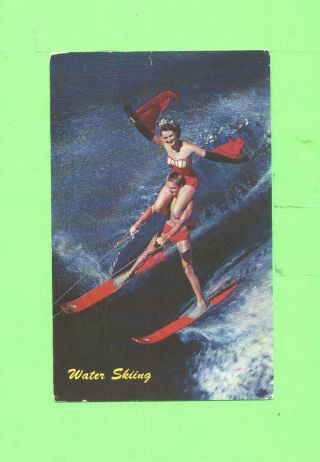 Zz Postcard Water Skiing Men And Woman Beauty Adagio