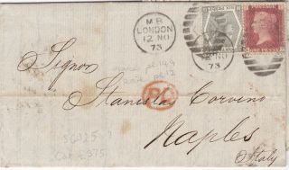 1873 Qv London Cover With 1d Red & Rare 6d Grey Plate 12 Stamps Combo Cat £375
