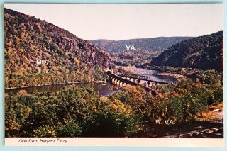Harpers Ferry West Virginia B & O Railroad Bridge Potomac River Vintage Postcard