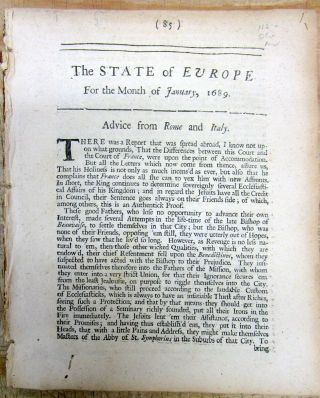 1689 Newspaper William & Mary Ovrthrw British King James Ii Glorious Revolution