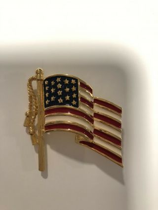 Vintage Flying American Flag Lapel Tie Pin Patriotic Waving Pinback Made In Usa
