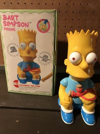 Vintage Bart Simpson Phone Telephone 1990 Corded Landline 8” Simpsons W/ Box