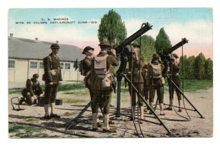 Marines With 50 Calibre Anti - Aircraft Guns 1941 Vintage Military Postcard