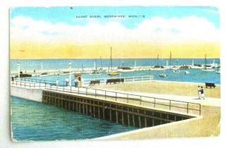 Vintage 1930s Linen Postcard Of Yacht Basin,  Menominee,  Mich.