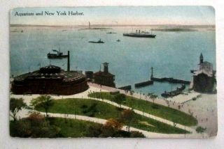 Vintage 1910s Prelinen Postcard Of Aquarium And York Harbor