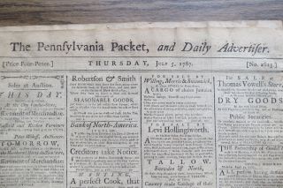July 7,  1787 The Pennsylvania Packet & Daily Advertiser Newspaper