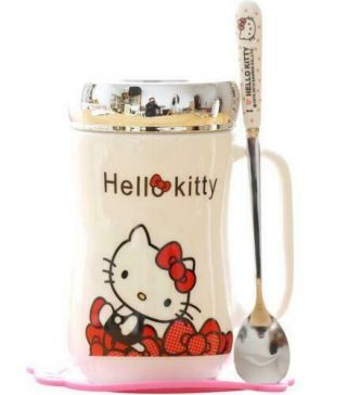 500ml Hello Kitty Cute Tea Milk Coffee Mug Ceramic Cup C/w Spoon & Coaster