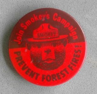 Smokey Bear Campaign Prevent Forest Fires Button Pin Us Forest Service Red 1 "
