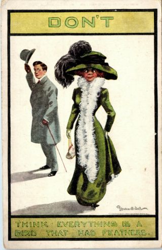Lady,  Gentleman,  Vintage Hats,  Mixed Media,  Arts And Crafts - Postcard (ddd)
