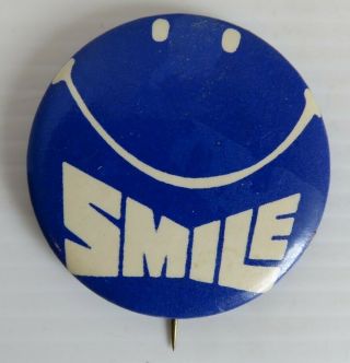 Vintage Happy Face Smile Blue Pin Pinback Button (inv27881)