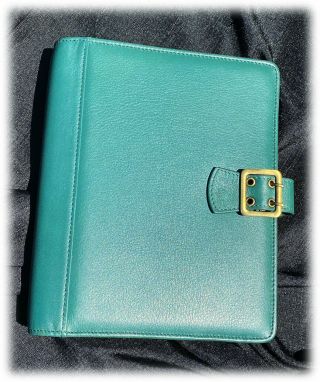 Franklin Covey Boston Green Teal Leather Classic Binder Euc
