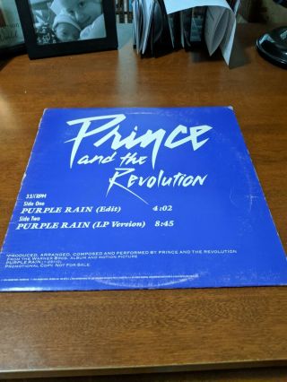 Prince And The Revolution Purple Rain 1984 12 " Promo Single Purple Vinyl Vg,