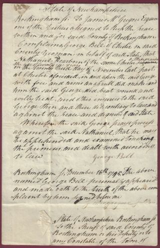 American Colonial Era Manuscript Document,  Chester,  Nh,  Charge Of Assault,  1795