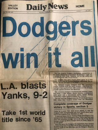 Los Angeles Dodgers World Series Champions 1981 Newspaper Daily News