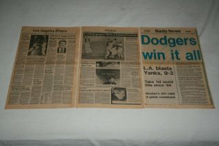 1981 La Times & Daily News Newspapers Dodgers Win World Series Def Ny Yankees