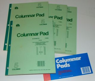 4 Vintage 1988 Ampad Columnar Pads 22 - 605,  50 Sheets,  5 Columns Greentint