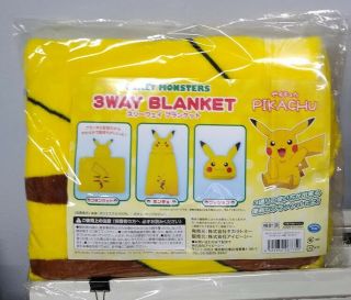 Authentic Pokemon Pikachu 3 - Way Blanket / Cushion / Shawl with Hoodie 2