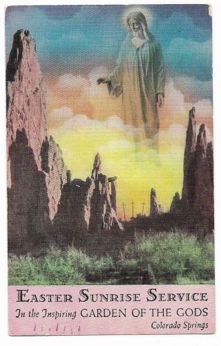 Vintage Colorado Chrome Postcard Easter Sunrise Service Garden Of The Gods 1949