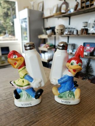 Vintage Walter Lantz Woody Woodpecker Ceramic Salt And Pepper Shakers Set