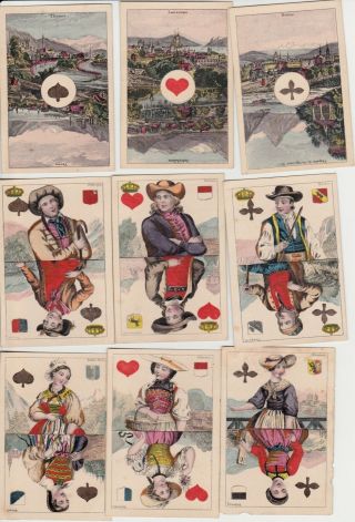 Antique Wust Stencil Col.  Playing Cards Swiss Courts & Scenic Aces C1880