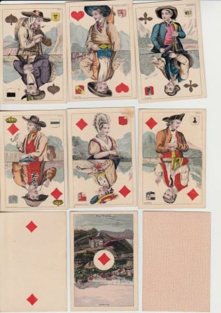 ANTIQUE WUST STENCIL COL.  PLAYING CARDS SWISS COURTS & SCENIC ACES C1880 2