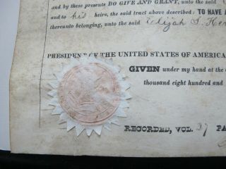Elijah L Herrick Sr Founding Father Rockford Il USA 1845 LAND GRANT Signed 3