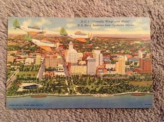 Vintage Postcard Of U.  S.  Navy Bombers From Opalocka Station Over Miami