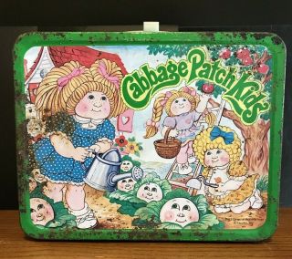 1983 Cabbage Patch Kids Vintage Metal Tin Lunch Box,  Rusty - No Thermos