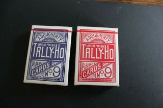 Tally Ho Fan Back Playing Cards Made in Ohio Red & Blue No Bar Code 2