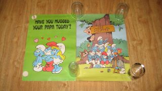 2 1982 Peyo Wallace Beerie Smurf Posters " Have You Hugged Your Papa Today? "