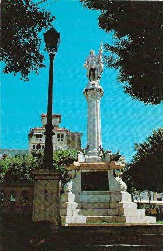 Vintage Puerto Rico Chrome Postcard San Juan Statue Christopher Columbus