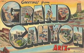 Vintage Arizona Linen Postcard Greetings From Grand Canyon Big Large Letters