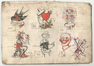 Circ World War One 1914 Tatto Hand Painted Flash Cards From Tattooist
