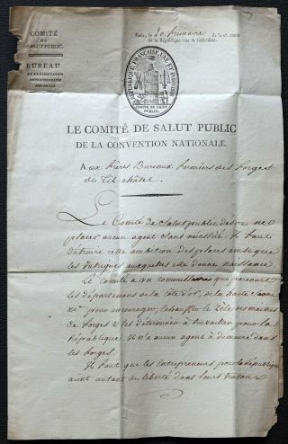 Exceptional Signed Letter From Reign Of Terror By Comm.  Of Public Safety - 1793