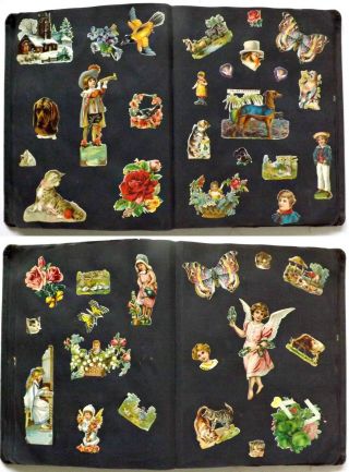 1880s - 90s Victorian Scrap Book Album Die Cuts Caricatures (40,  PAGES) 2