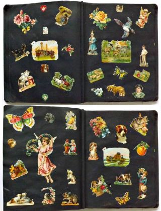 1880s - 90s Victorian Scrap Book Album Die Cuts Caricatures (40,  PAGES) 3