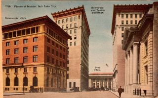 Vintage Postcard Of Salt Lake City,  Utah.  Poted 1911.  Financial District