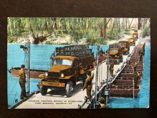 Vintage Linen Postcard No Border Fort Benning,  Ga 1950 