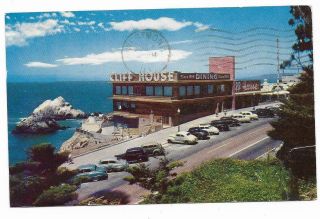 Vintage California Chrome Postcard Cliff House Overlooking The Seal Rocks