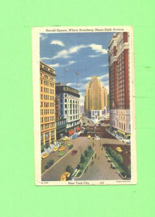 F Postcard Herald Square Where Broadway Meets Sixth Avenue York City Vintage