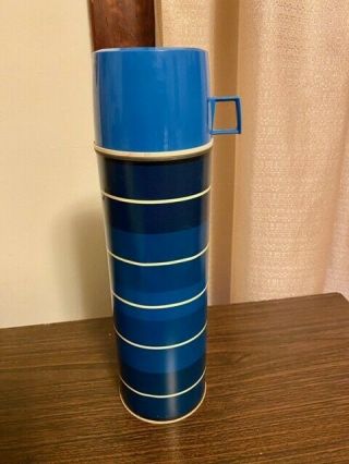Vintage Thermos King Seeley Vacuum Bottle 32 Oz.  24f 722 84a73 Blue Stripe Retro