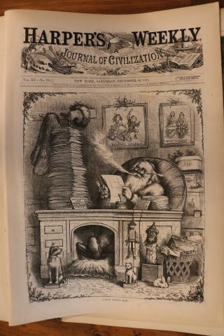 Harpers Weekly Bound Full Year 1871 - Nast Santa Christmas Vintage Ads Engraving