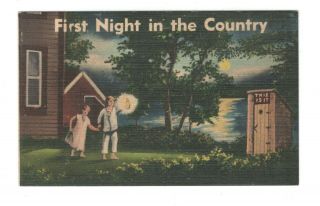 Outhouse First Night In The Country Vintage Postcard Eb244