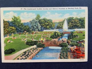Sunken Garden,  Electric Fountain,  Hershey Park Pa Vintage Linen Postcard