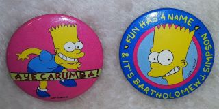 (2) Bart Simpson Vintage Buttons Retro 1990 
