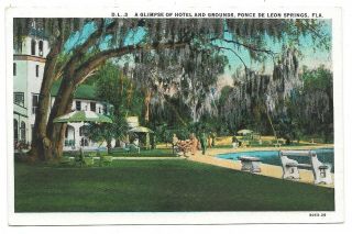 Vintage Florida Linen Postcard A Glimpse Hotel Grounds Ponce De Leon Springs