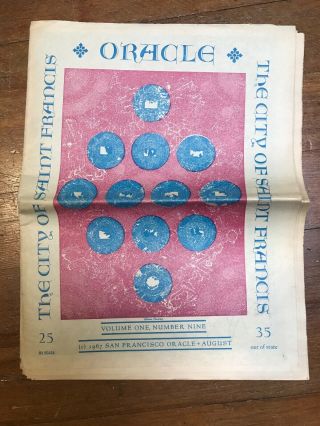 San Francisco Oracle Newspaper 1967 Volume 1 Number 9,  Alt Red/turquoise Cover