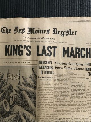 Martin Luther King Funeral 4/10/1968 Newspaper Civil Rights,  Riots 2
