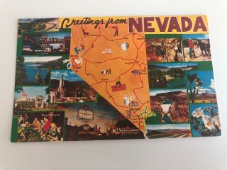 Vintage Chrome Postcard - - Greetings From Nevada - - Multi View Sites Reno Tahoe Dam